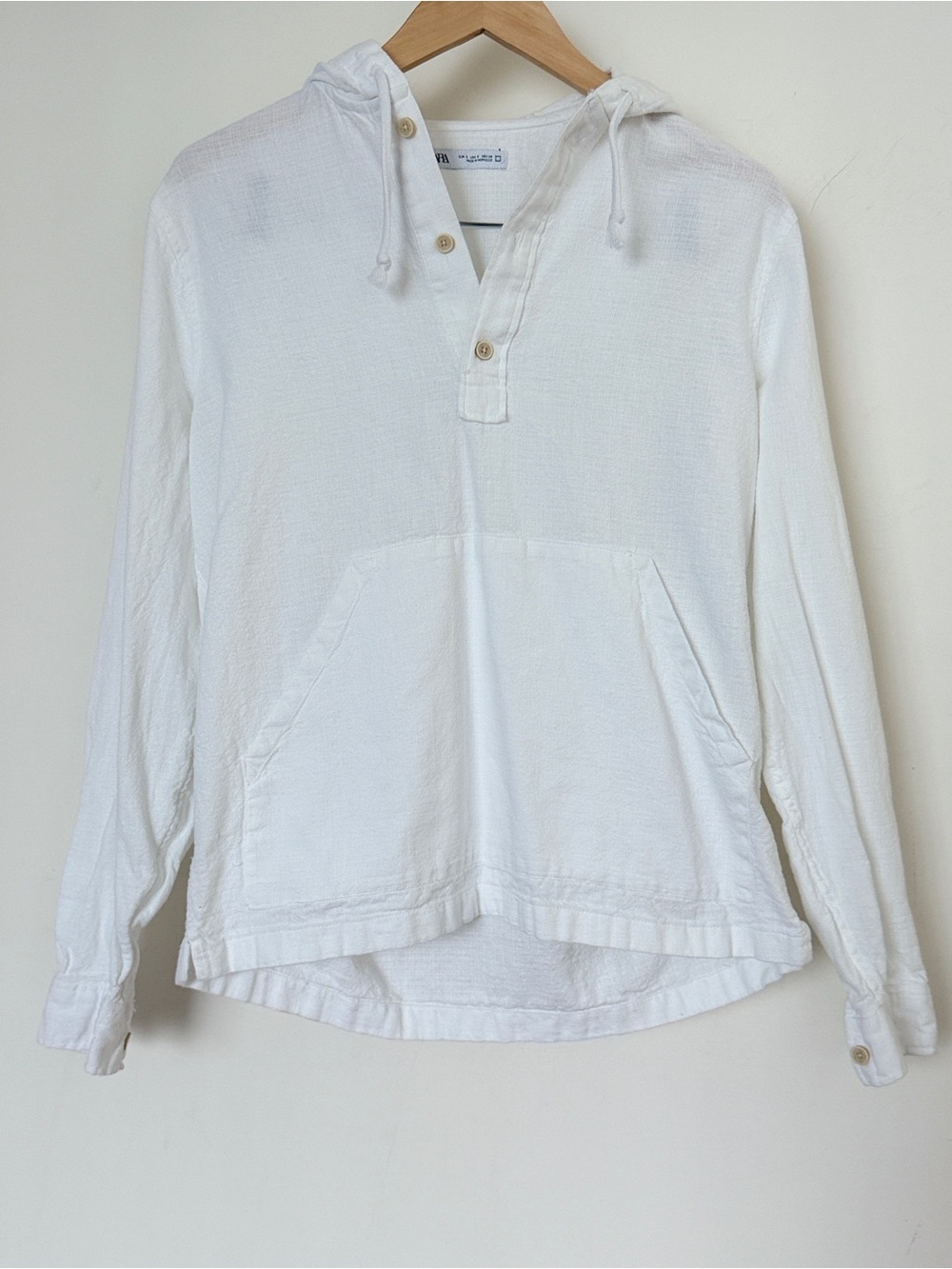 Zara White Button-Front Shirt with Hood